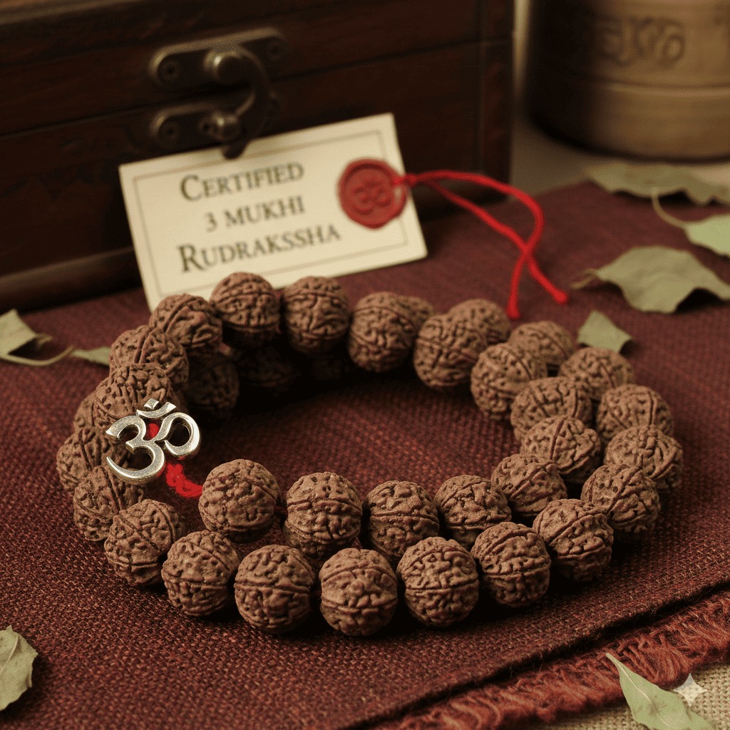 3 Mukhi Certified Rudraksh Mala
